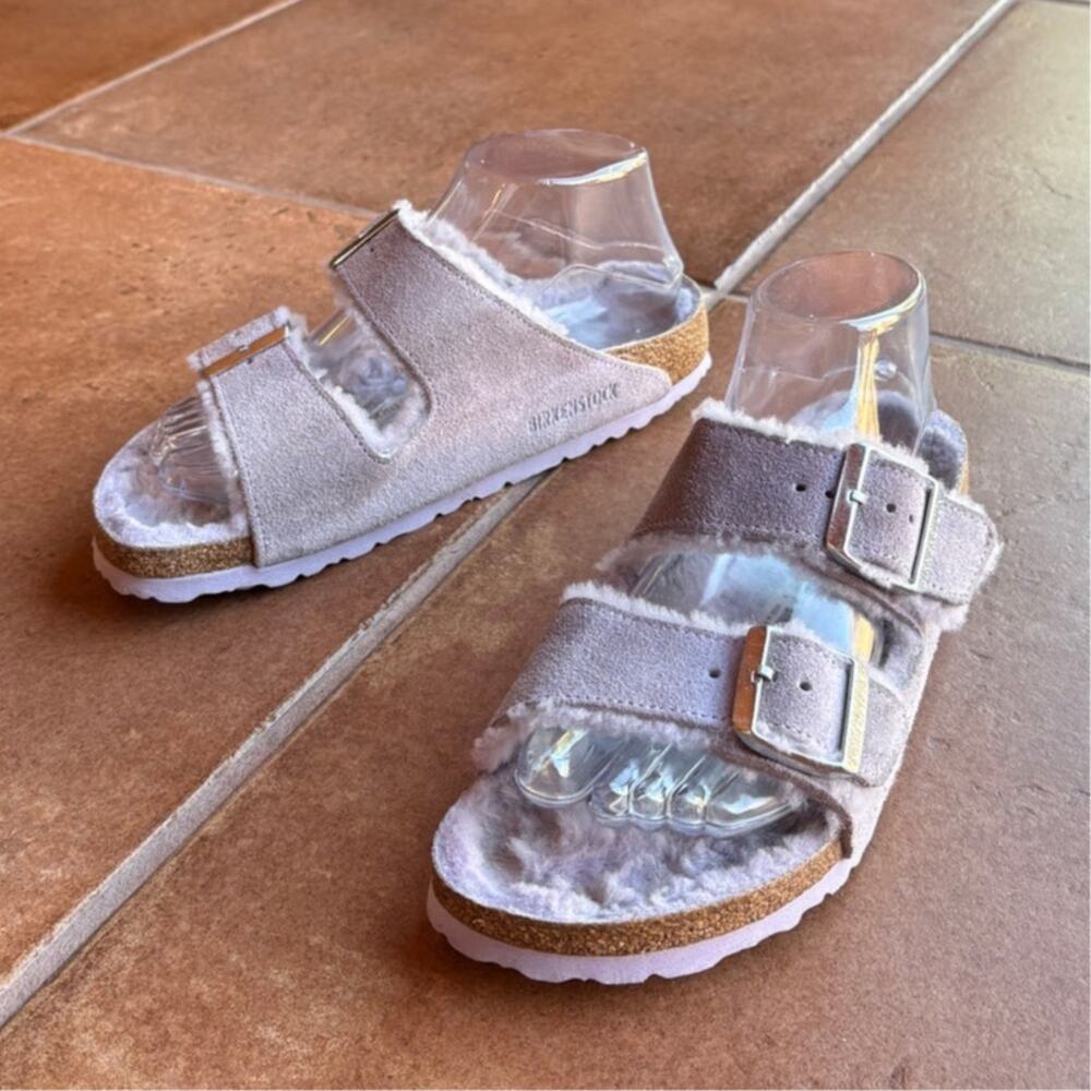 Birkenstock Womens Shearling Lined Lilac Purple Arizona Sandals Cozycore size 7